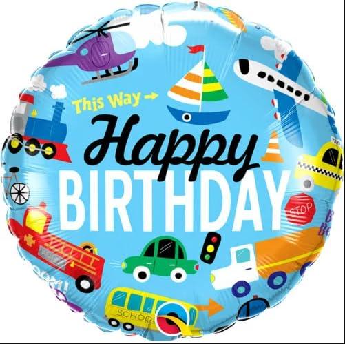 Sky theme Airplane Aeroplane Flight with Happy Birthday Car Foil Balloon - Pack of 5 - The Party Store