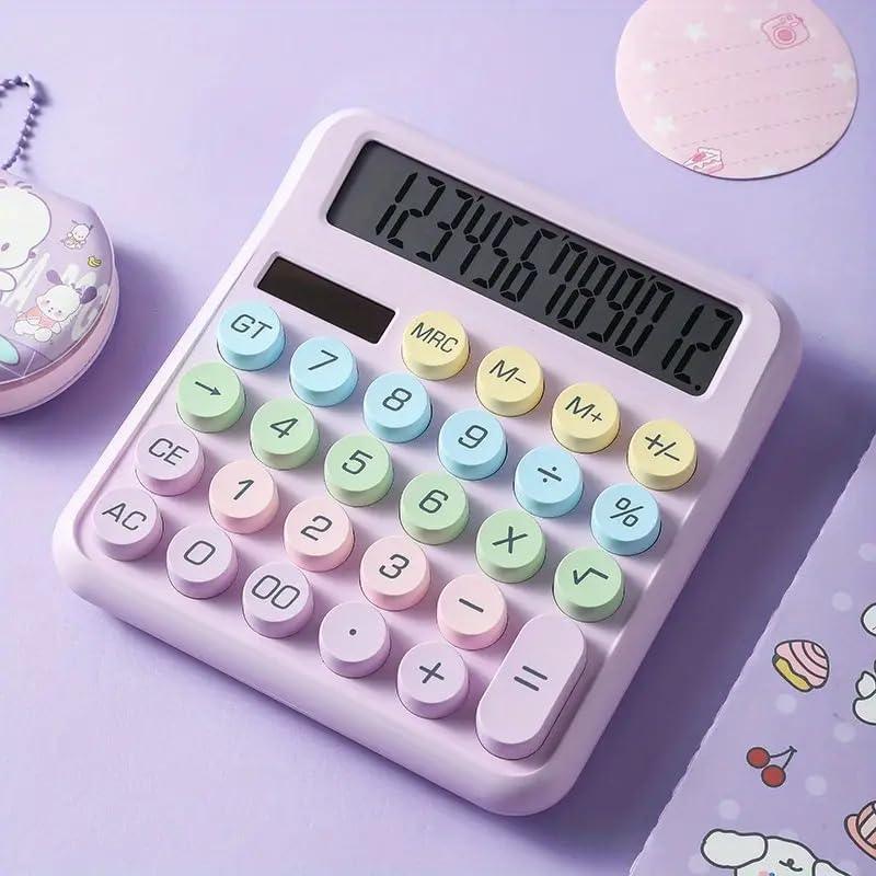 Desktop Calculator - 12 Digit | Big Buttons | Solar Power | Aesthetic Candy Color (White) - The Party Store