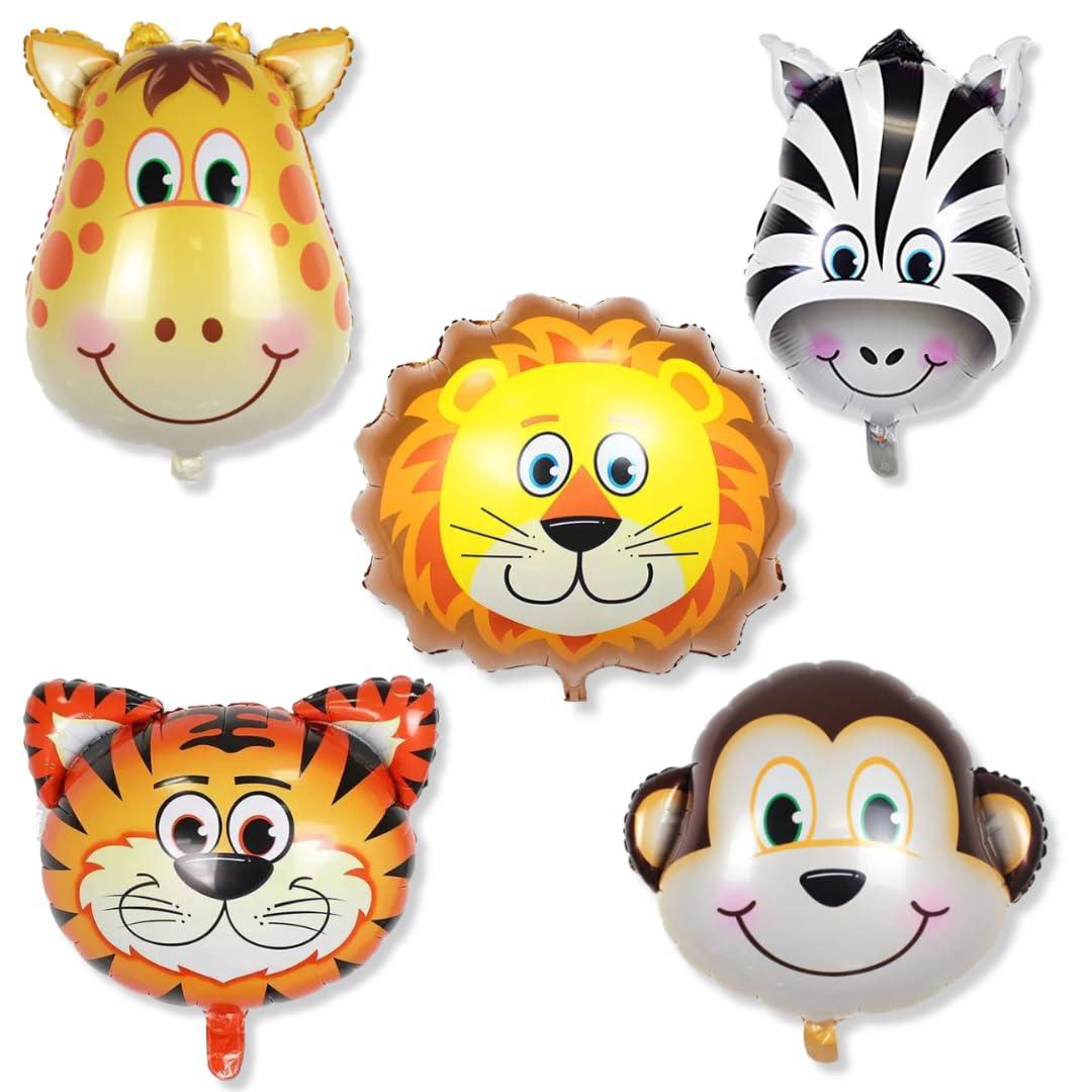 Jungle Safari Animal Foil balloon 5 Pcs Set with Lion, Monkey, Tiger, Zebra, Giraffe Theme - The Party Store