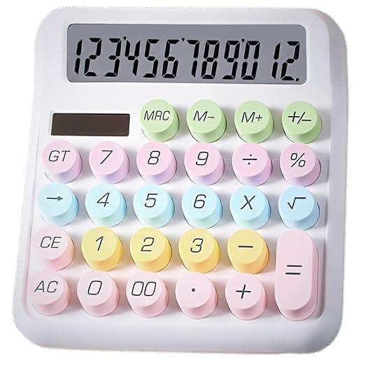 Desktop Calculator - 12 Digit | Big Buttons | Solar Power | Aesthetic Candy Color (White) - The Party Store