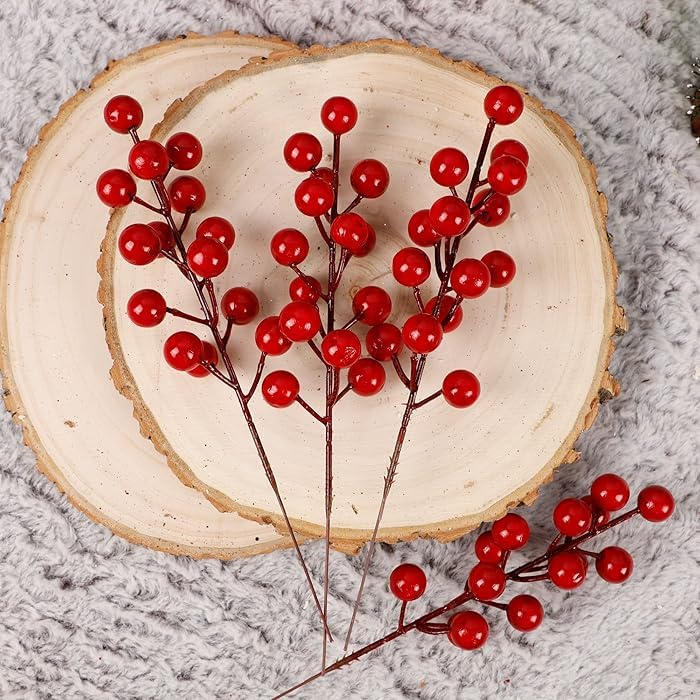 Christmas Red Berries Stems,Artificial Christmas Picks for Christmas Tree Decoration Hanging Ornaments, DIY Xmas Wreath, Crafts, Holiday and Home Decor 12pcs Set