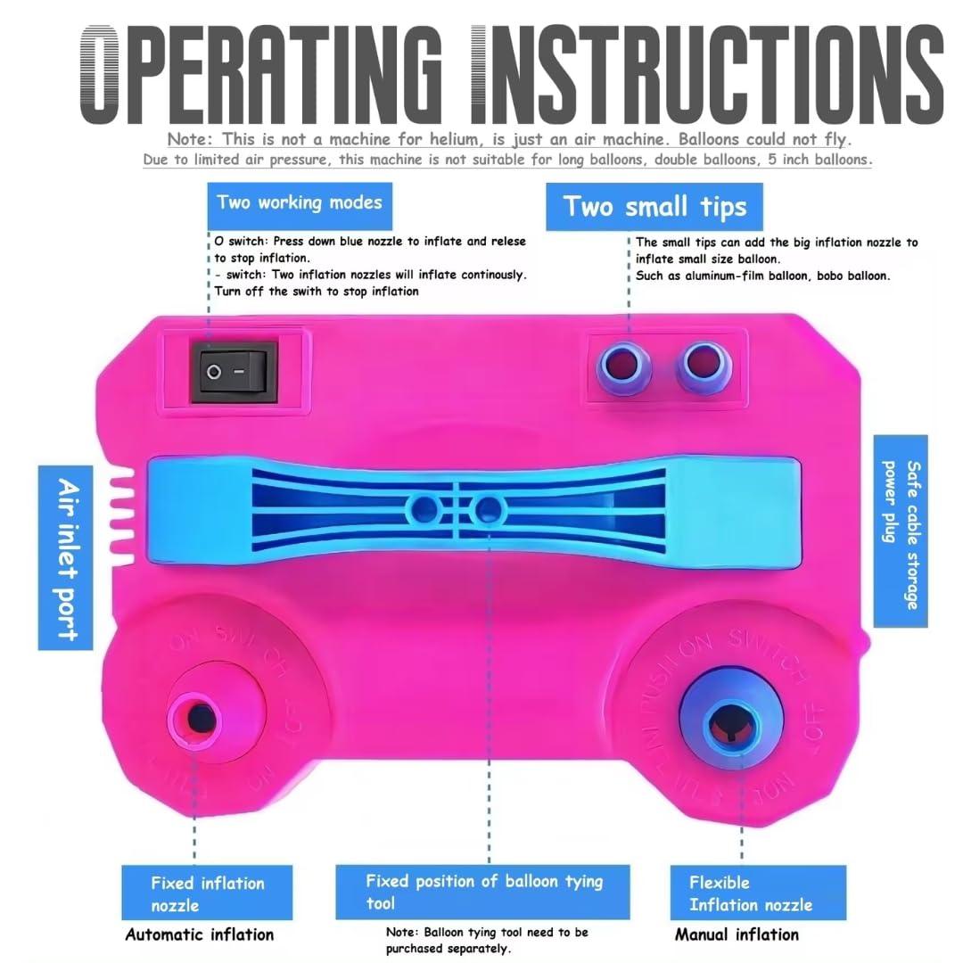 Electric Balloon Inflator With Dual Nozzles - Ideal For Birthday Parties, Multi-Color,1 Piece - The Party Store