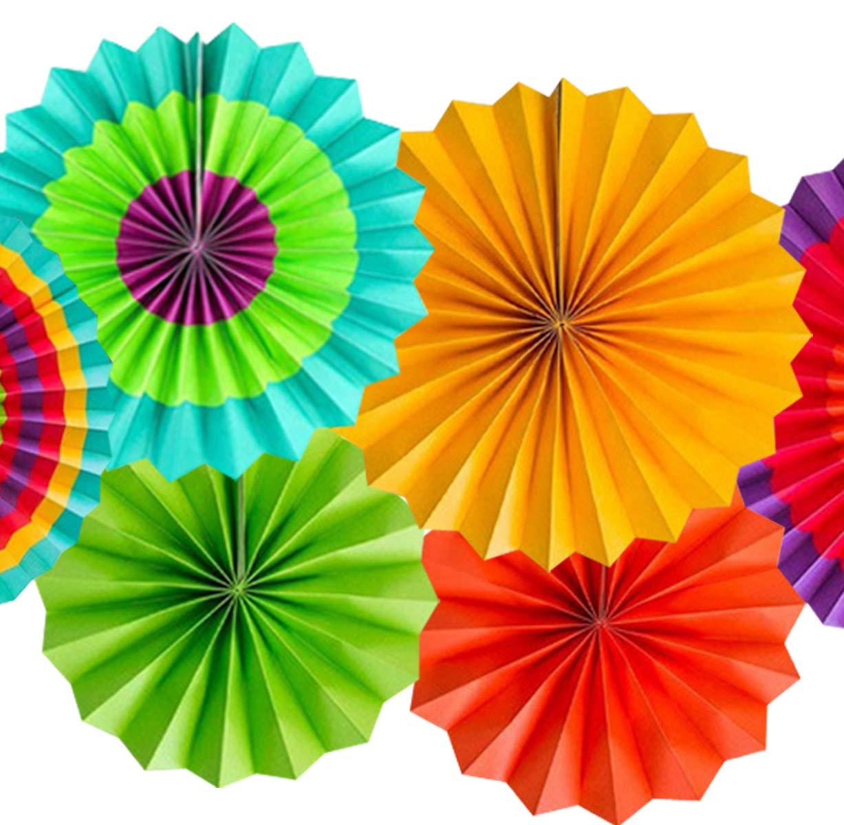 Multicolor Paper Fan Decorations for Weddings, Baby Showers, Birthdays, Holi, Lohri, Diwali festivals pack of 6 - The Party Store