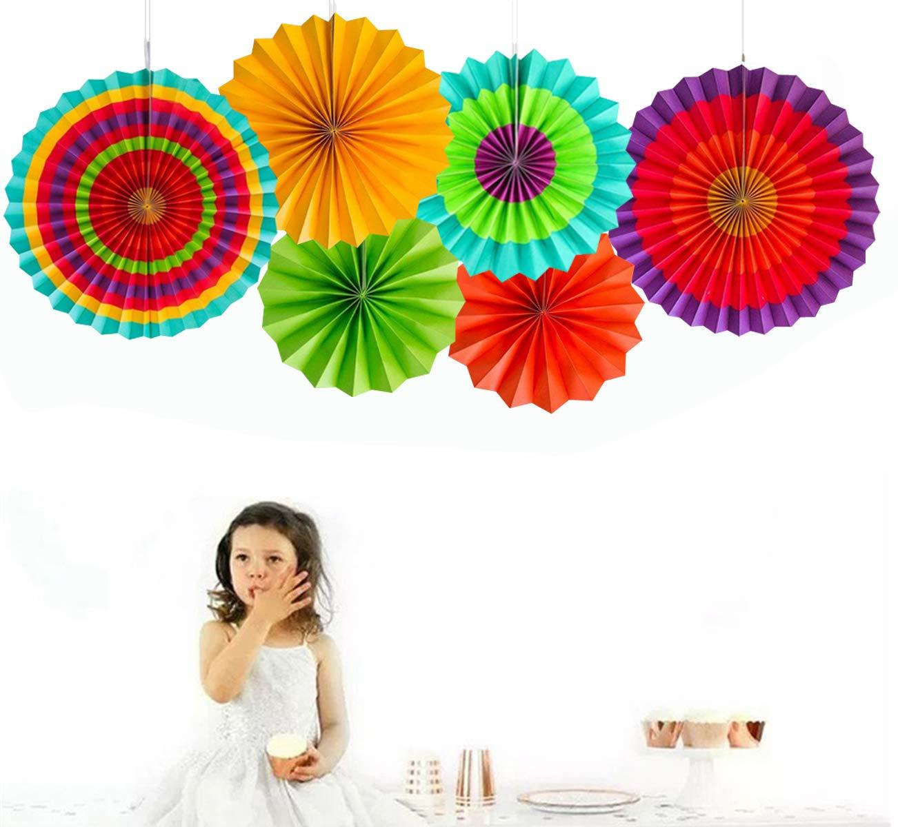 Multicolor Paper Fan Decorations for Weddings, Baby Showers, Birthdays, Holi, Lohri, Diwali festivals pack of 6 - The Party Store