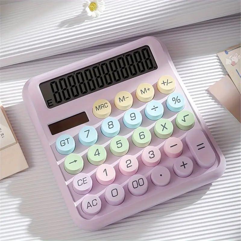 Desktop Calculator - 12 Digit | Big Buttons | Solar Power | Aesthetic Candy Color (White) - The Party Store
