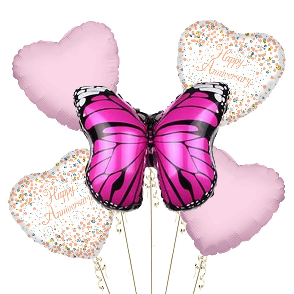 happy anniversary foil with blue butterfly 5 pcs set