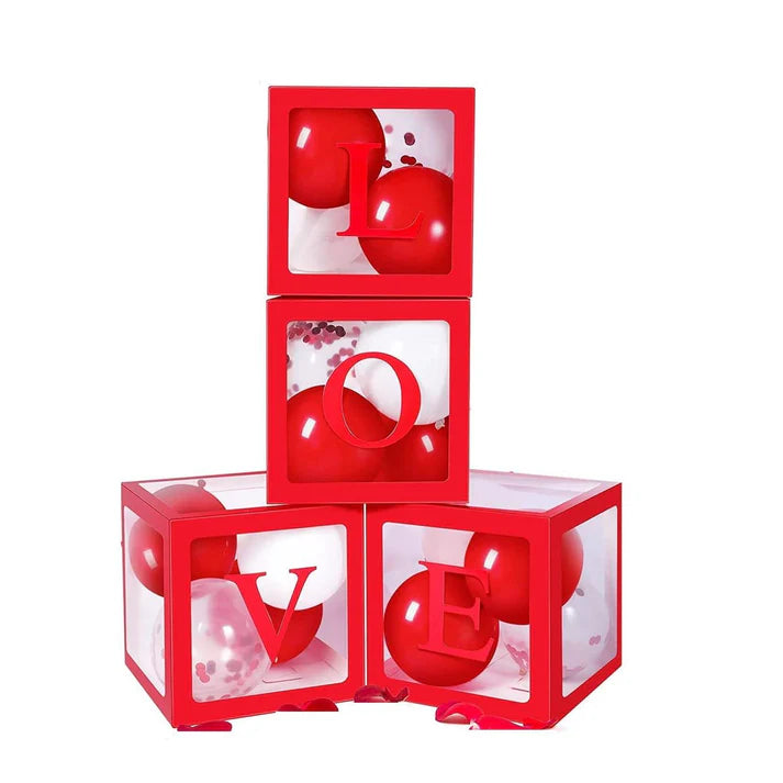 Red LOVE Balloon Cube Boxes - Party Decor | Party Supplies