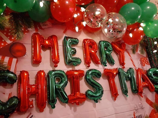 Merry Christmas Foil Balloon Banner | Red & Green Christmas Decoration