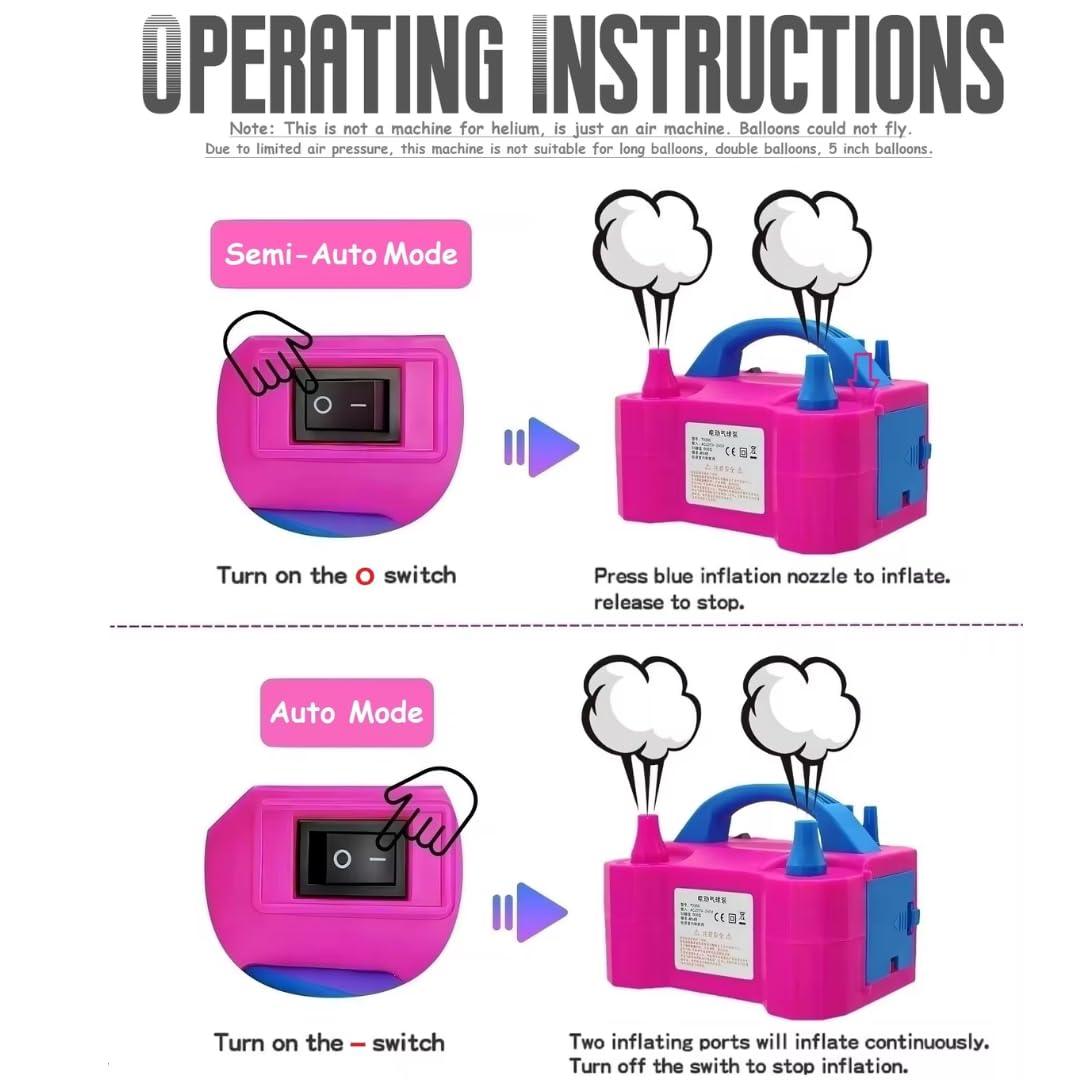 Electric Balloon Inflator With Dual Nozzles - Ideal For Birthday Parties, Multi-Color,1 Piece - The Party Store