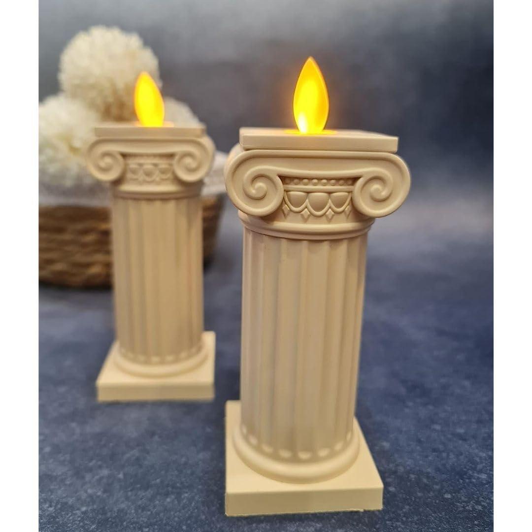 Roman Design Pillar Acrylic LED Light Candle Set of 2 - The Party Store