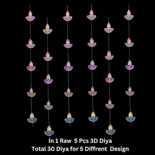 3D Diya Frill Hanging Decoration for Diwali, Festivals & Home Décor (Pack of 4 Strings, 24 Diyas)