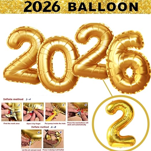 2026 Happy New Year Decoration Kit – 100 Pcs Black, Silver & Gold Party Decor Set with Chrome metallic Balloons, Champagne Bottle & Number foil balloons for Office -New year party Decoration