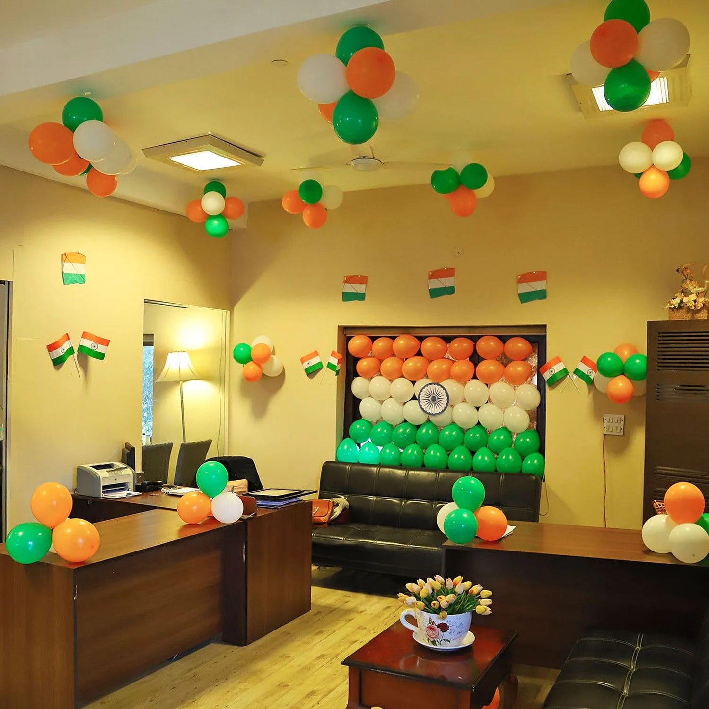 Tri Colour Balloon Decorations For Happy Republic Day,Independence Day,15 August,26 January Balloon Decoration, For Offices, Schools, Colleges,Society, Parties, Home Size 9" Inch 75 pcs