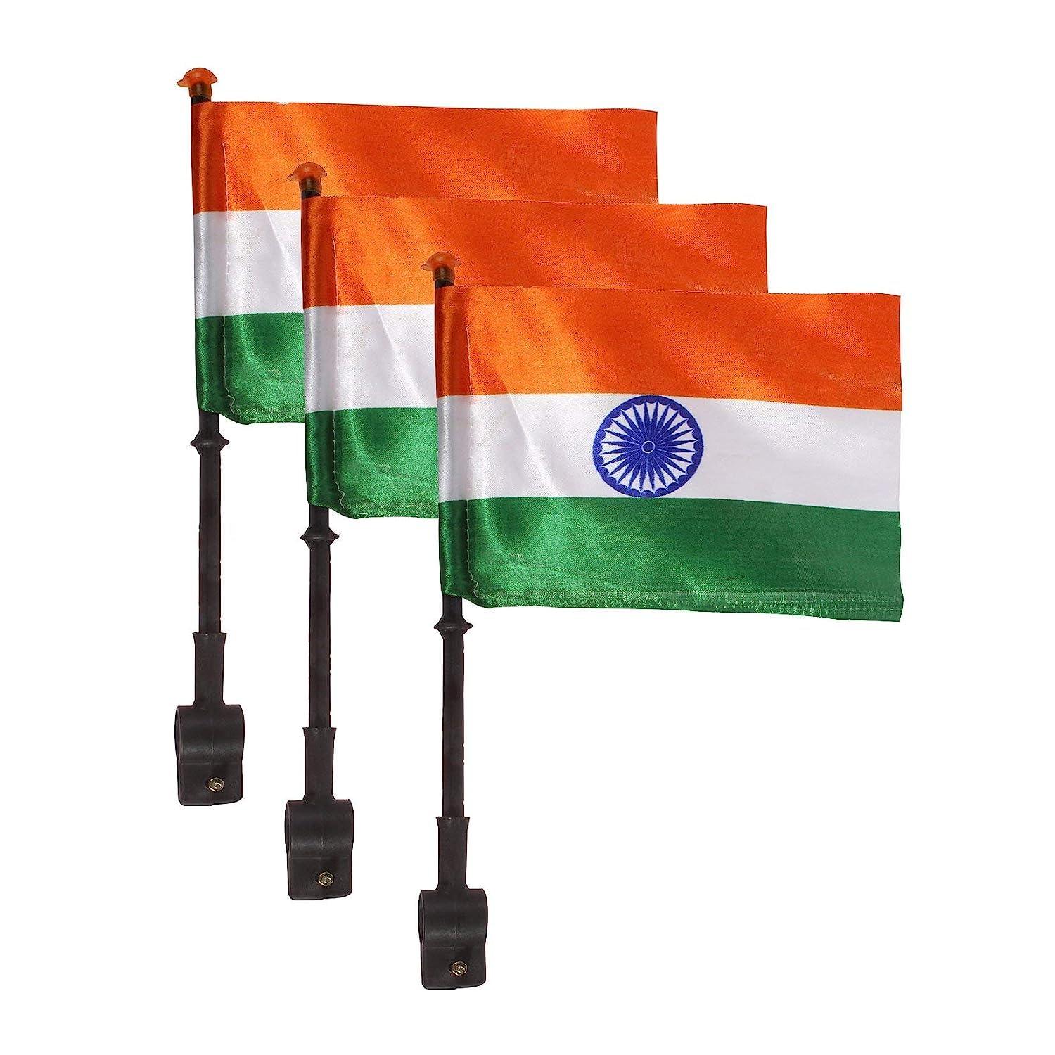 Small Bike Flag with Stand for Independence Day/Republic Day Celebration Pack of 3 - The Party Store