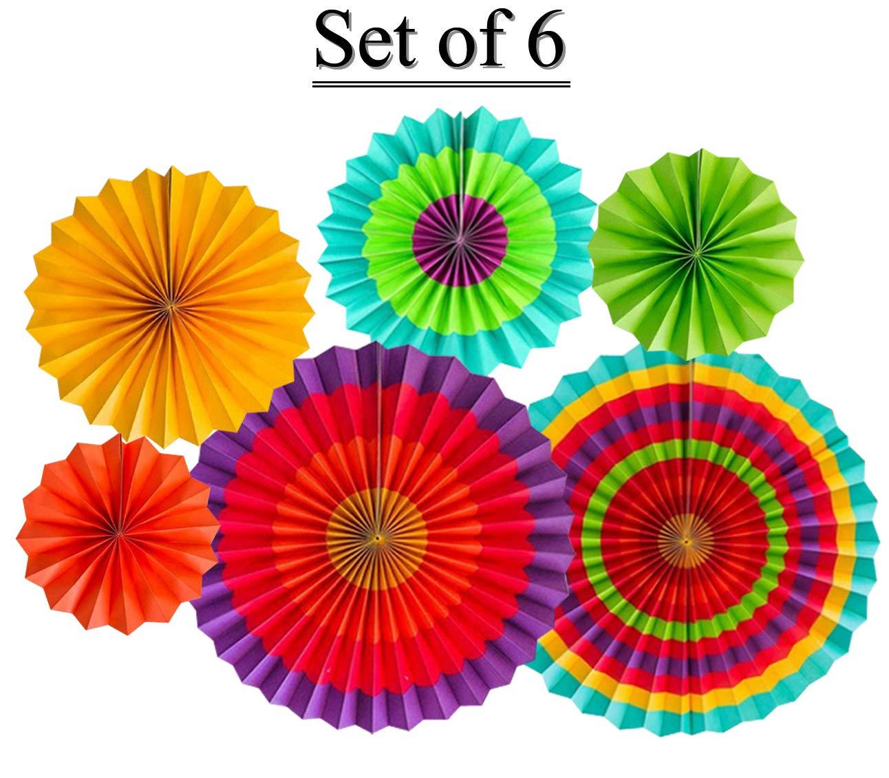 Multicolor Paper Fan Decorations for Weddings, Baby Showers, Birthdays, Holi, Lohri, Diwali festivals pack of 6 - The Party Store