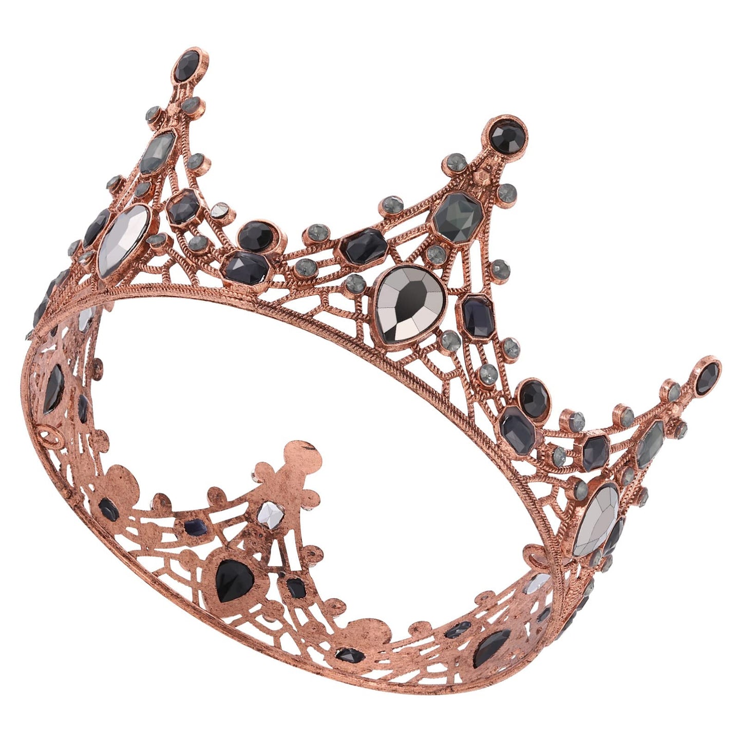 Royal Metal Cake Crown Topper – Rose Gold with Black Stones
