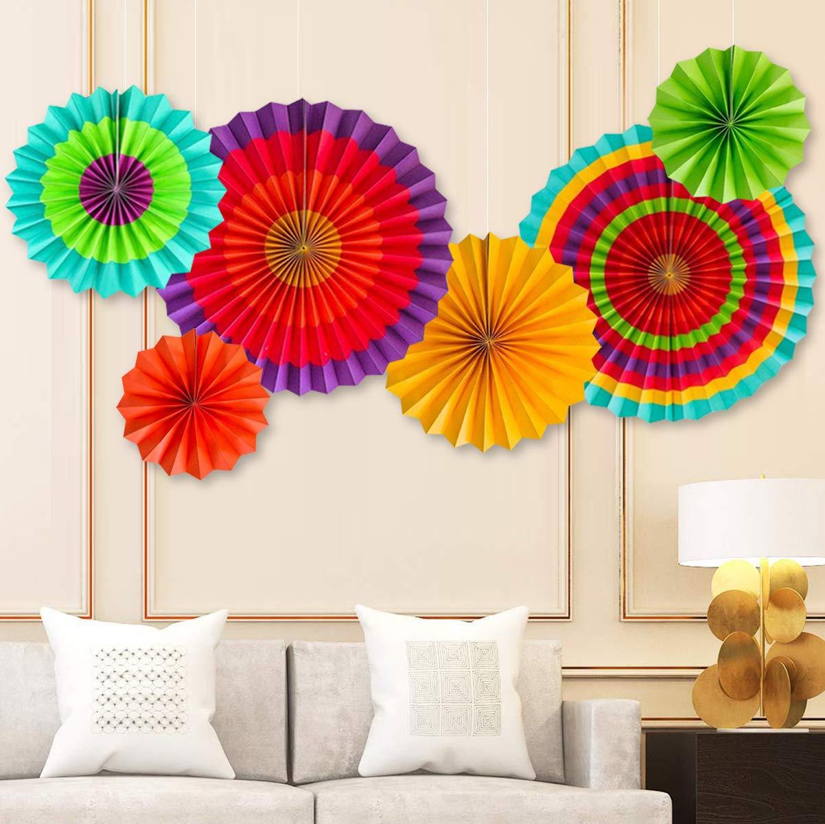 Multicolor Paper Fan Decorations for Weddings, Baby Showers, Birthdays, Holi, Lohri, Diwali festivals pack of 6 - The Party Store
