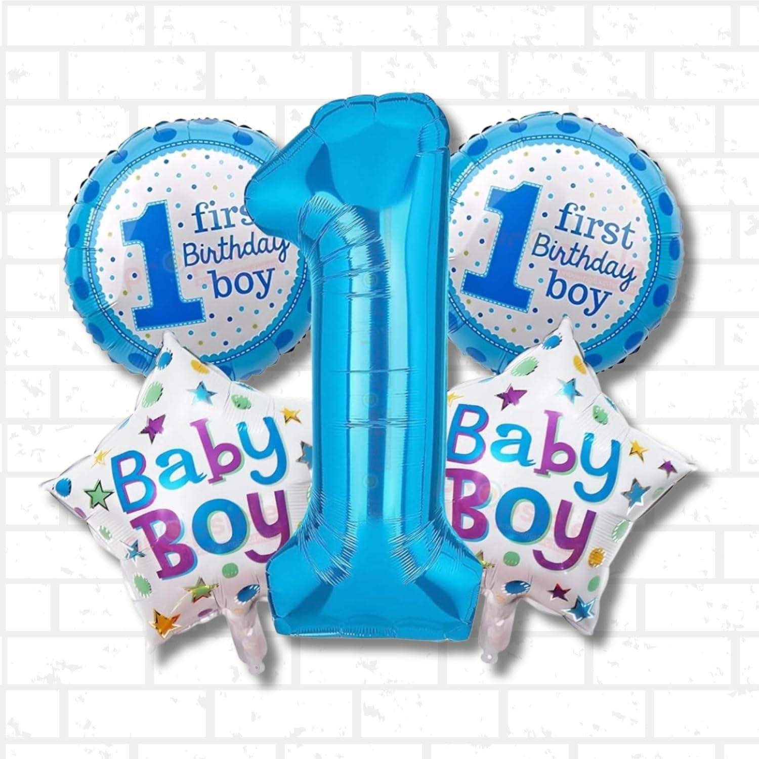 1st Birthday Decoration Items For Baby Boys/ Printed Star and Round / Blue Theme Birthday Party Kit (Pack of 5 Pcs) - The Party Store
