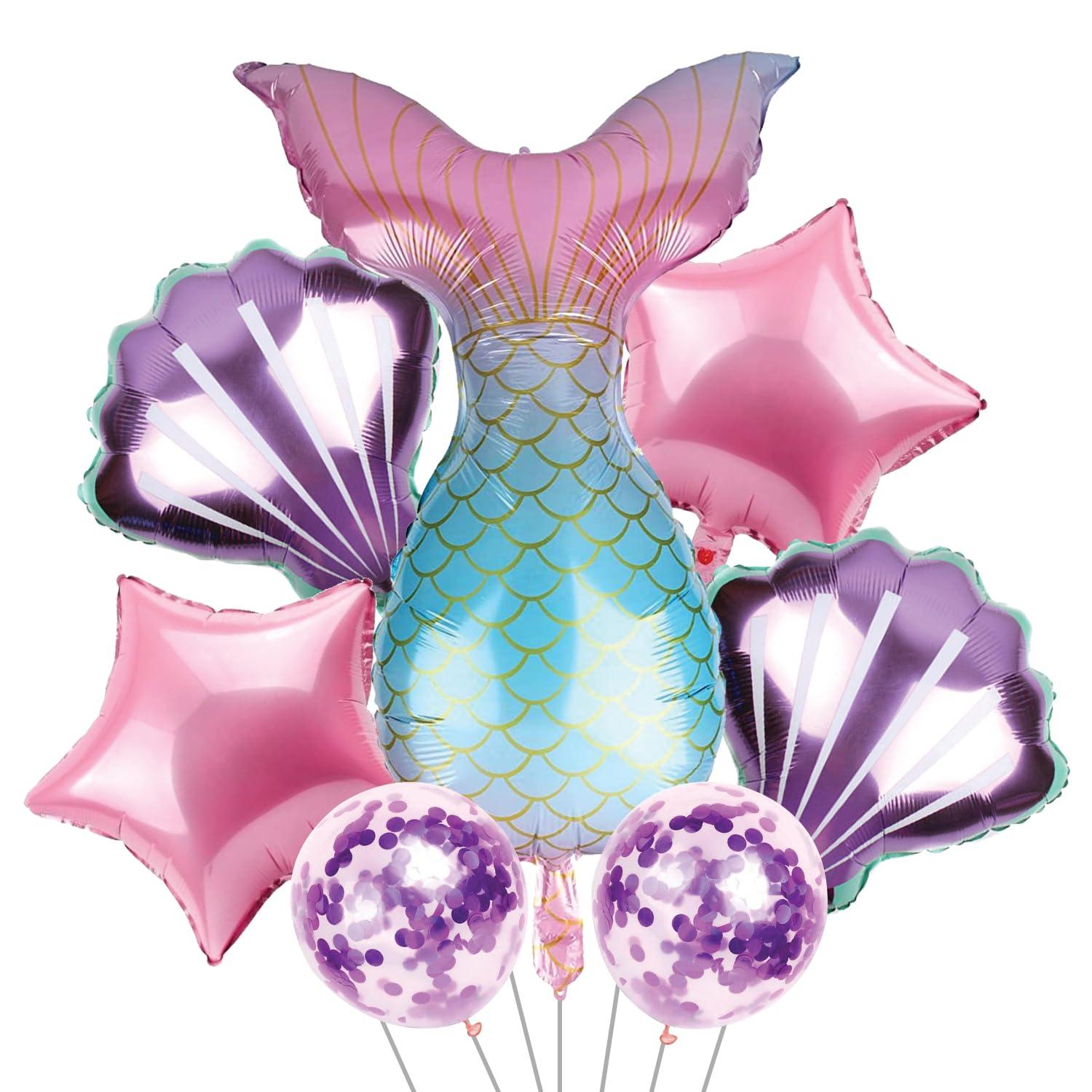 Mermaid Theme Foil Balloons-7 Pcs Foil Balloons For Birthday Decorations - The Party Store