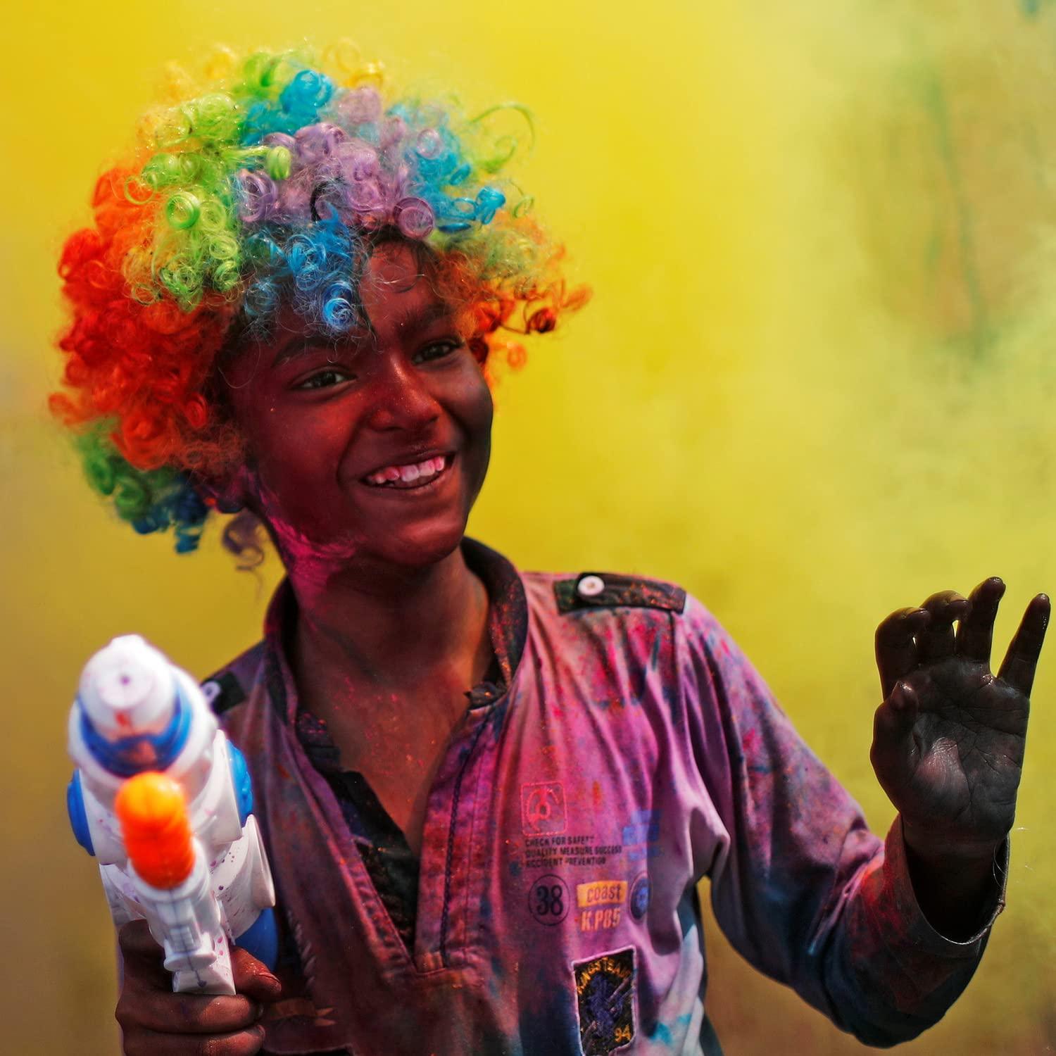 Colorful Hair Wigs for Men, Women, & Kids - Perfect for Holi celebration Pack of 2 - The Party Store