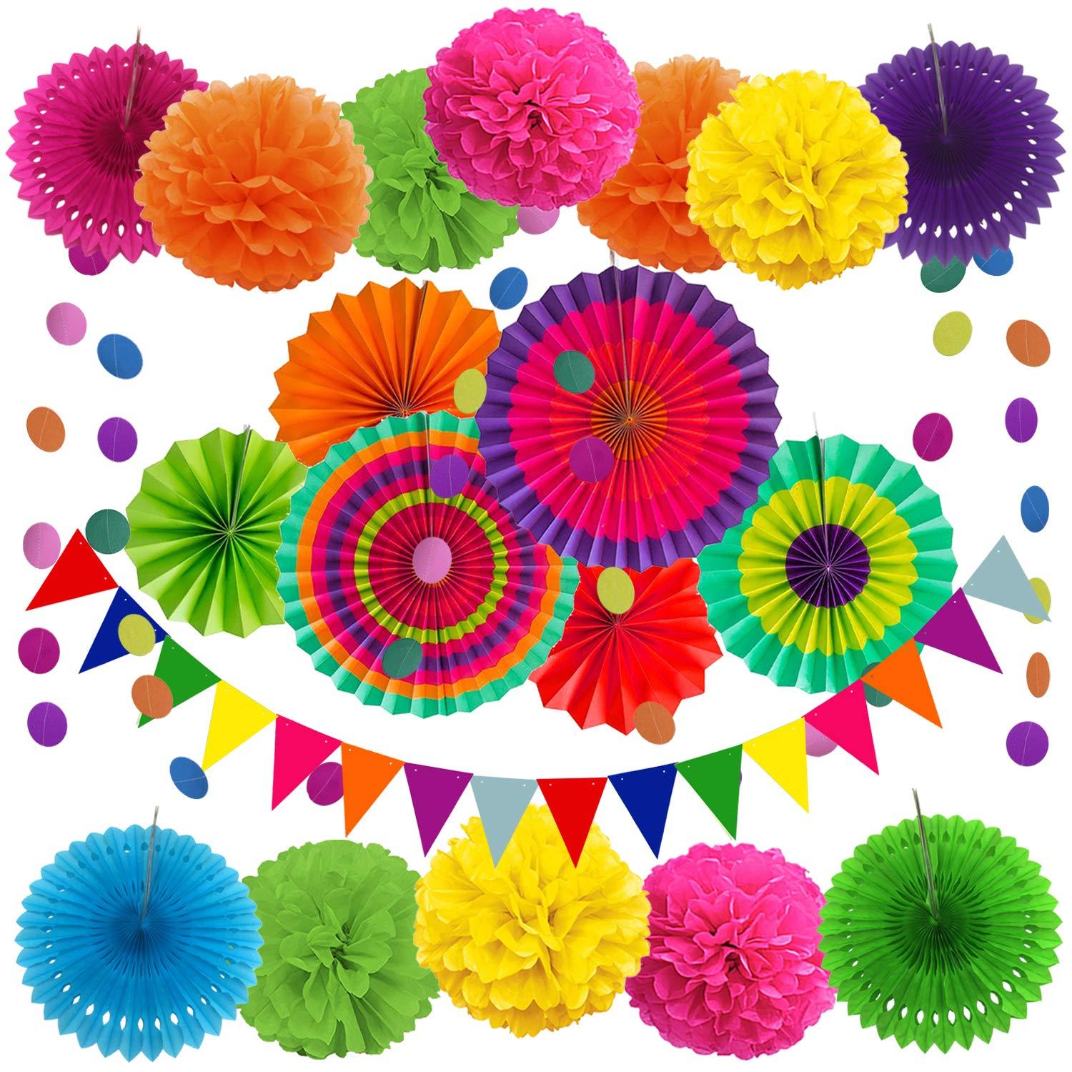Paper Decoration 21 Pcs for Holi, Diwali, Lohri, Birthday Parties, Wedding Décor, Fiesta or Mexican Party - The Party Store