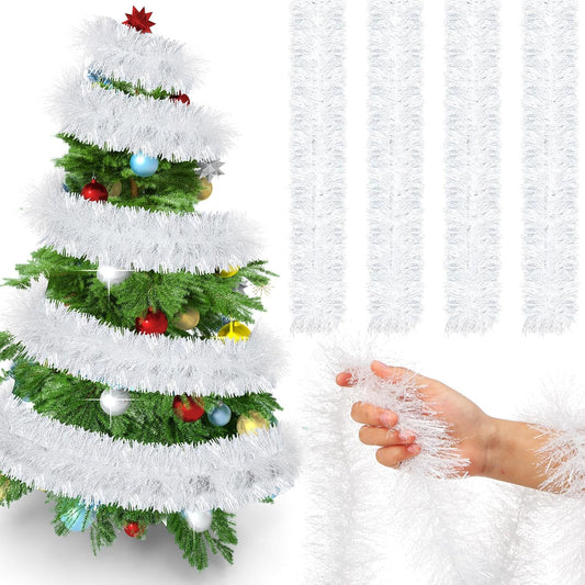 White Christmas Tree Garland | Snow Tinsel Decoration for Christmas Tree