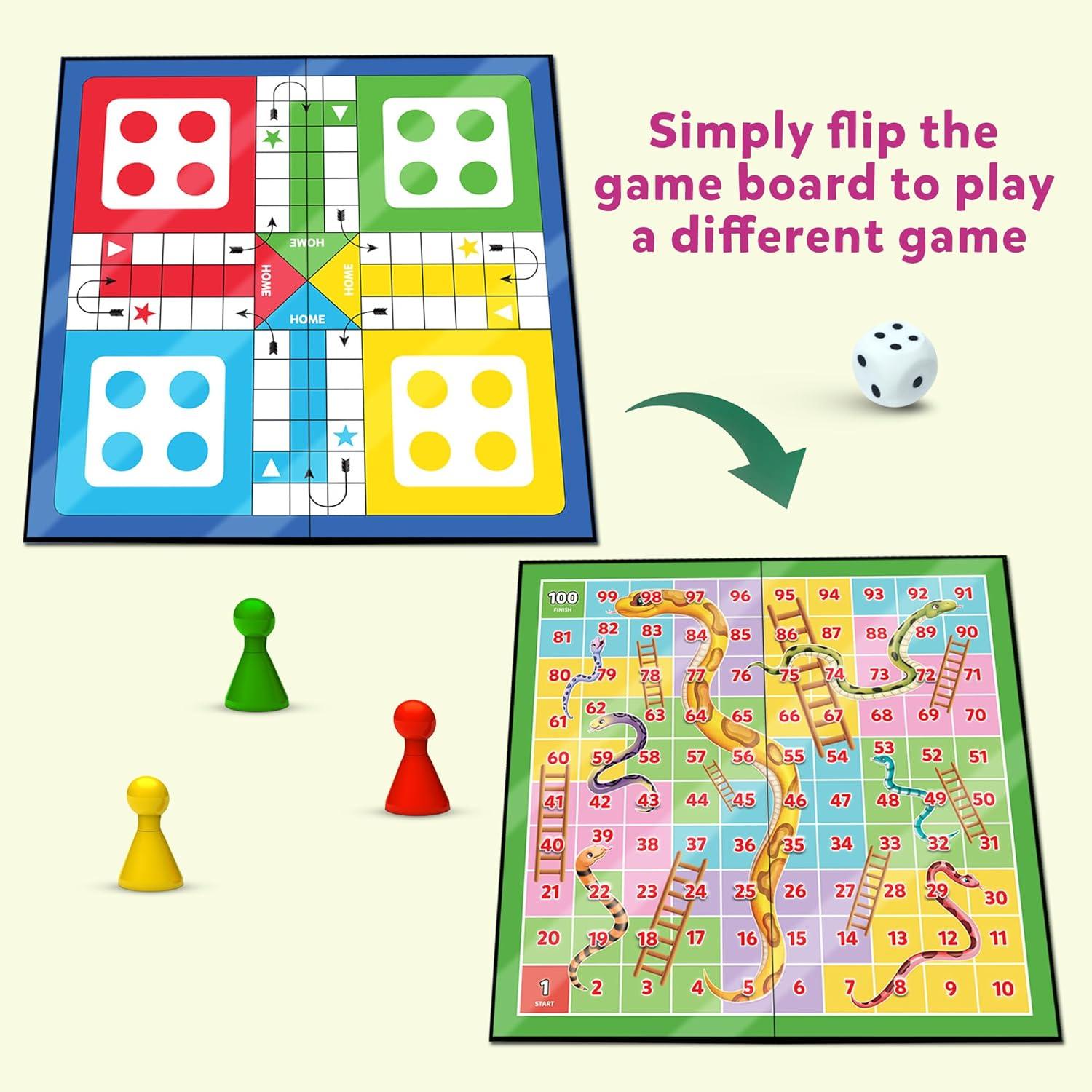 Snakes & Ladders Big Size Board Game | 14”x14” Foldable Game Board with Dice | 2-in-1 Board Game - The Party Store