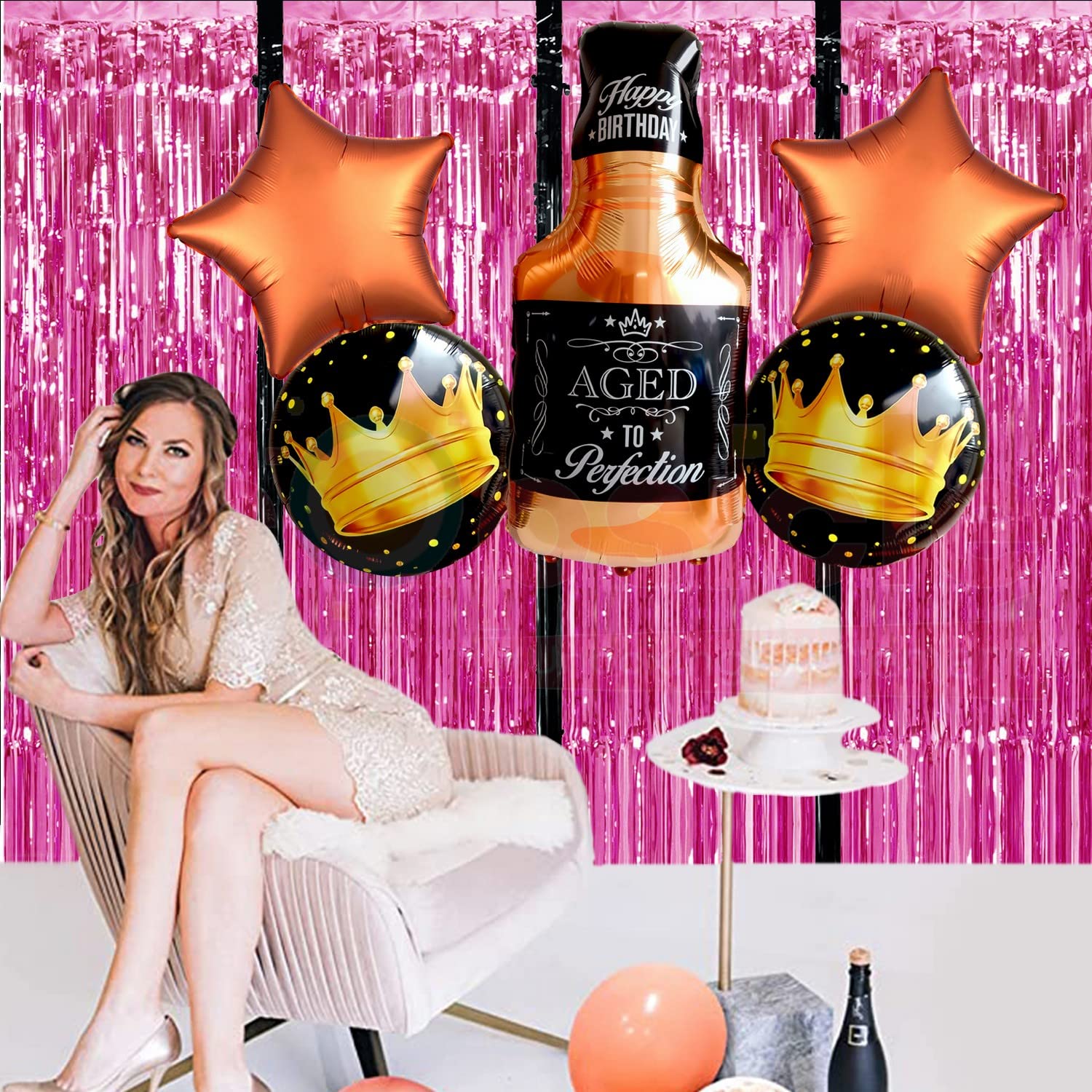 Renowned Events Aged To Perfection Foil Balloon Pack of 5 Whiskey Bottle Balloon Set Happy Birthday Party Decoration - The Party Store