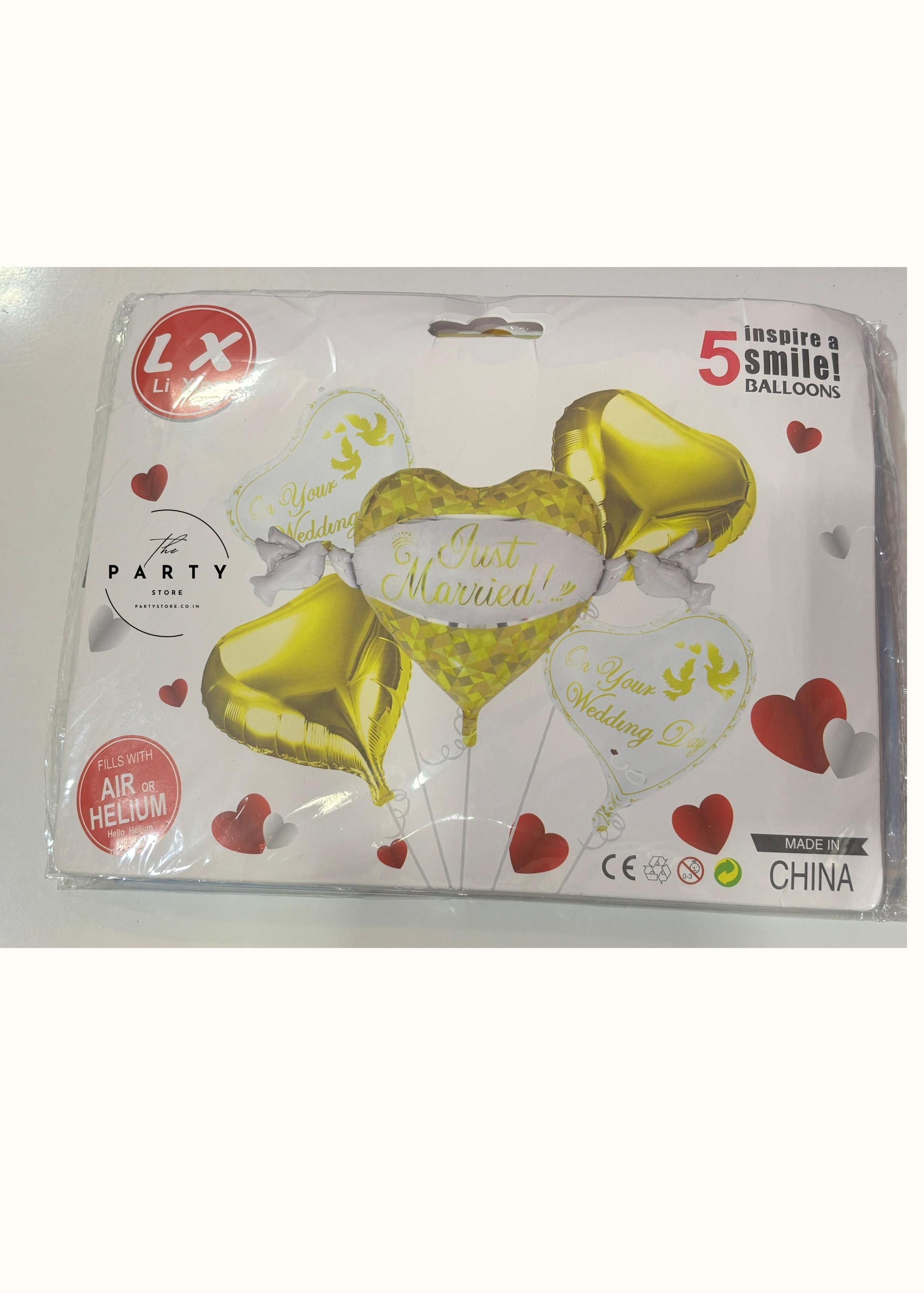Just Married Foil Balloons (Set of 5) – Wedding Decor