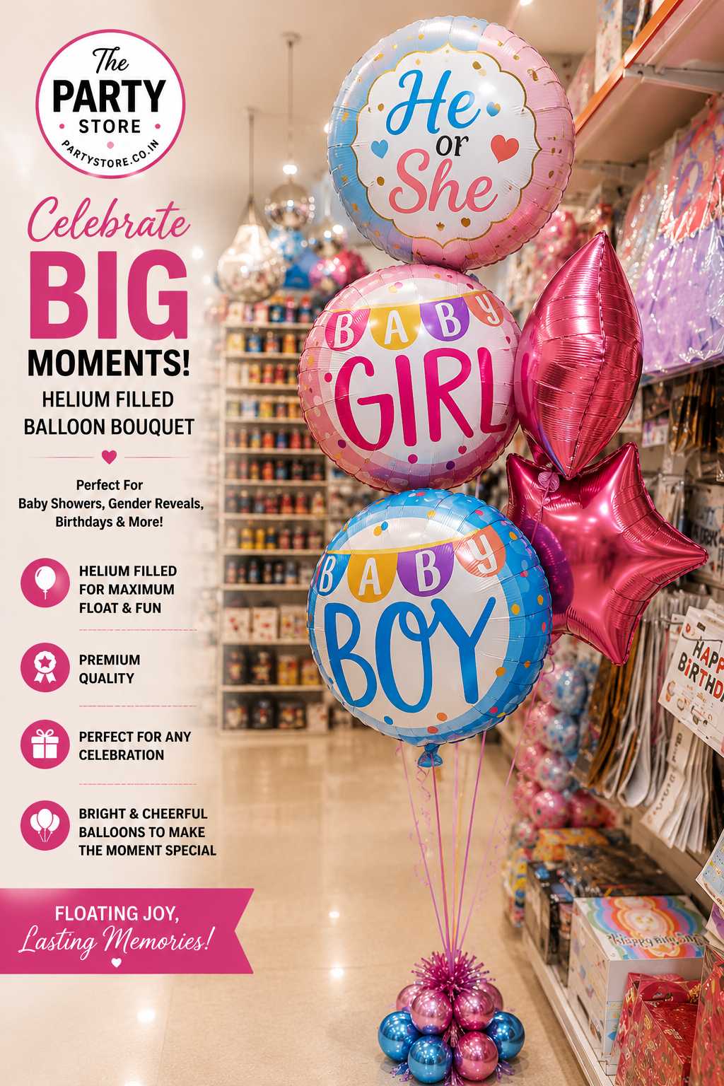 Baby Shower Balloon Bouquet with Helium Balloons | The Party Store