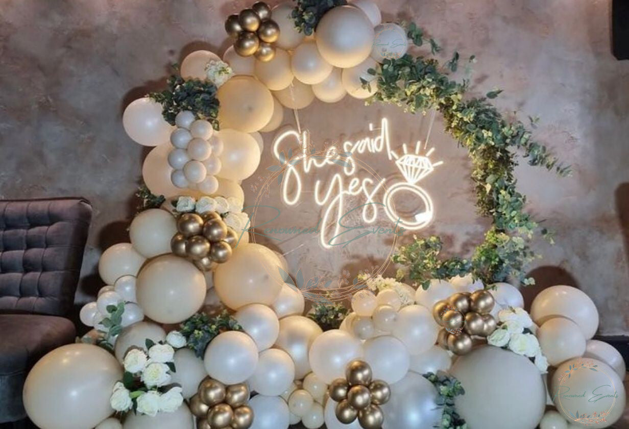 Bachelorette Party Decorations with Flowers & Balloons – She Said Yes