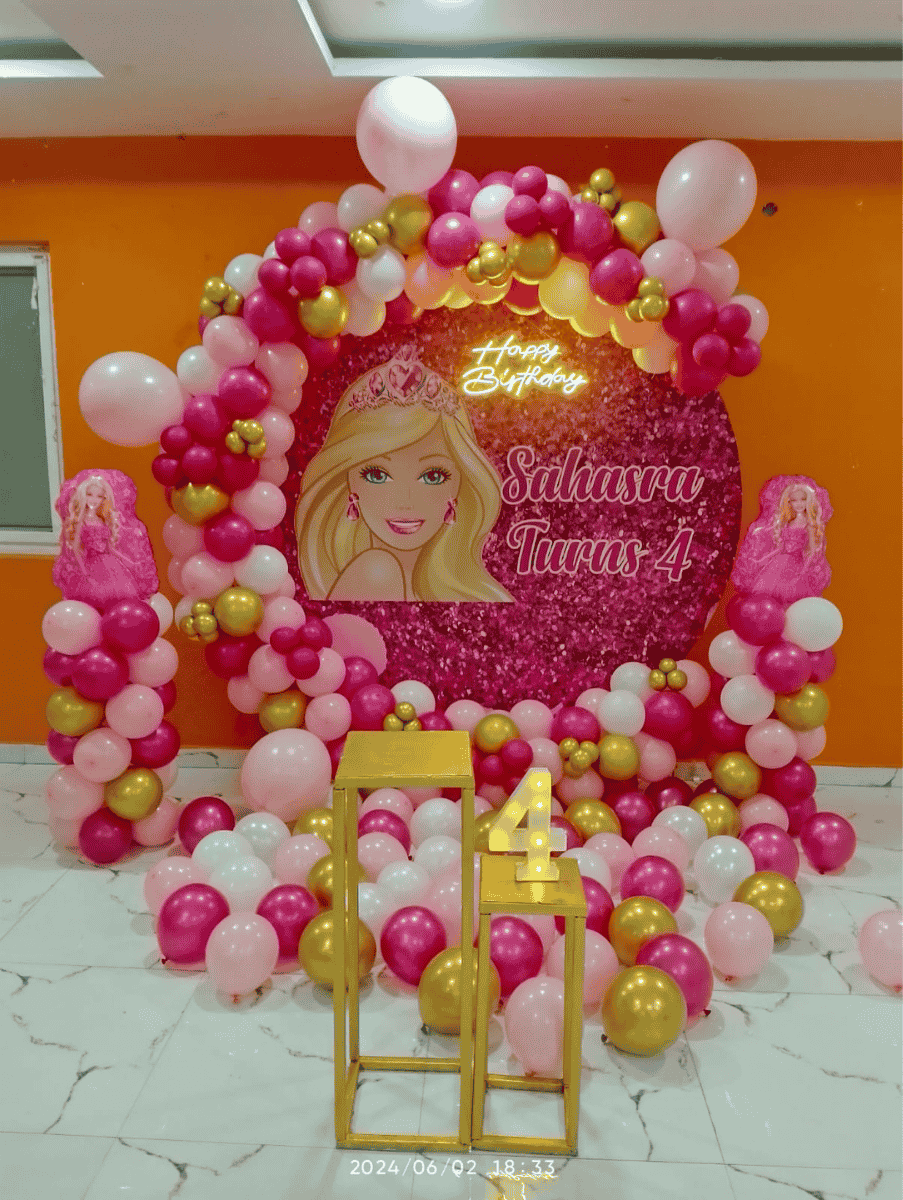 Barbie Birthday Party Decorations with Backdrop Setup | Girls Birthday Decor