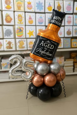 Milestone Birthday Balloon Bouquet with Aged to Perfection Bottle & Number Balloons | Party Store