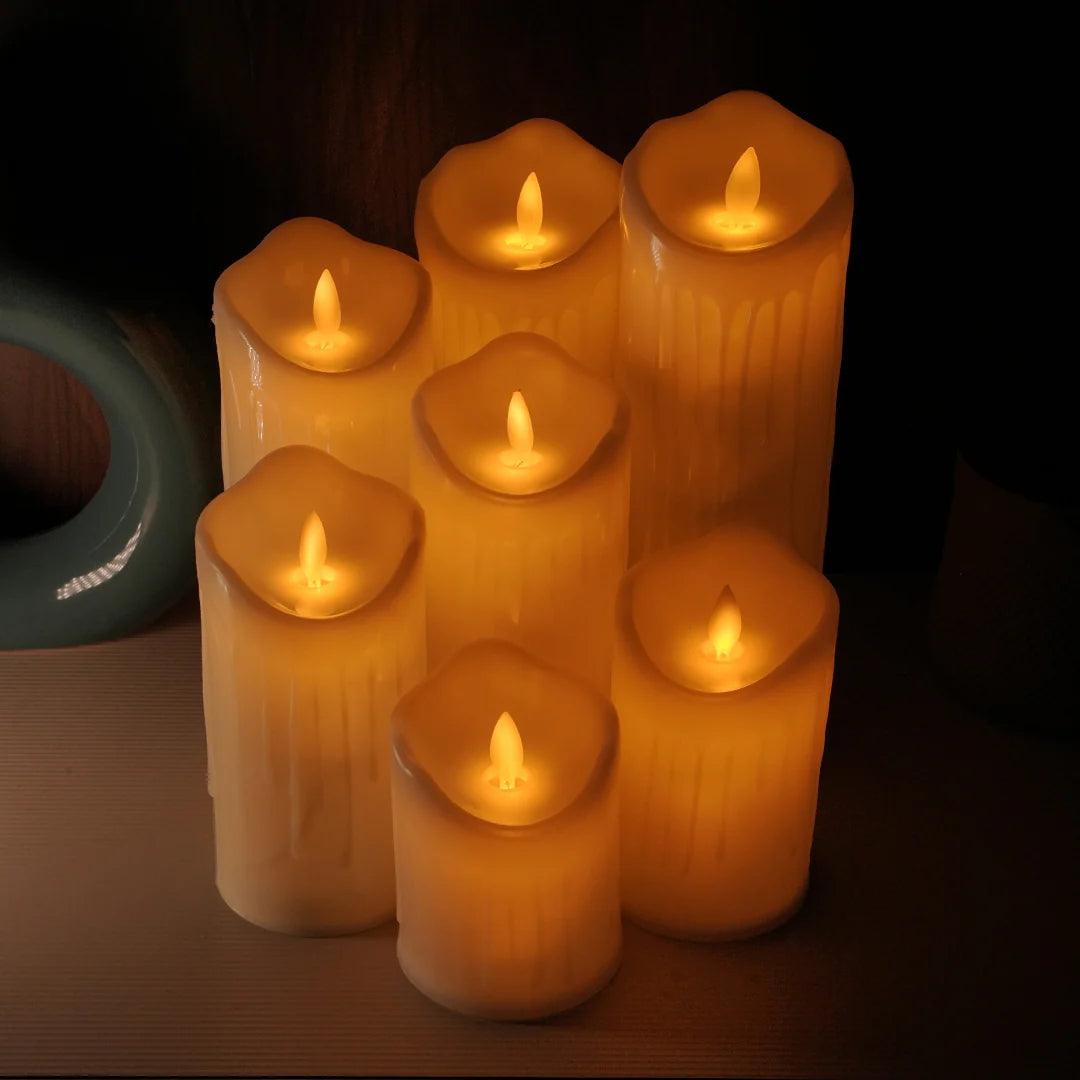 Dripping Ivory - LED Moving Flame Pillar Candle - The Party Store