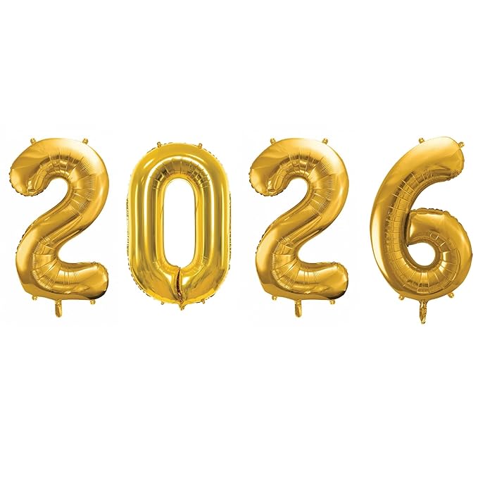 2026 New Year Foil Number Balloons – Party Room Decoration Items for Christmas & New Year Celebrations