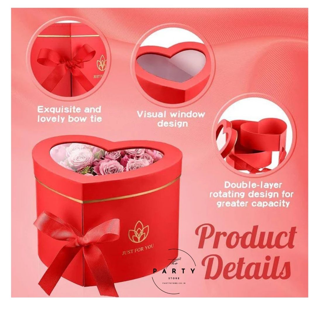 Heart Shaped Box with Lid for Valentines Day with Ribbon for Flowers, Birthday Gifts