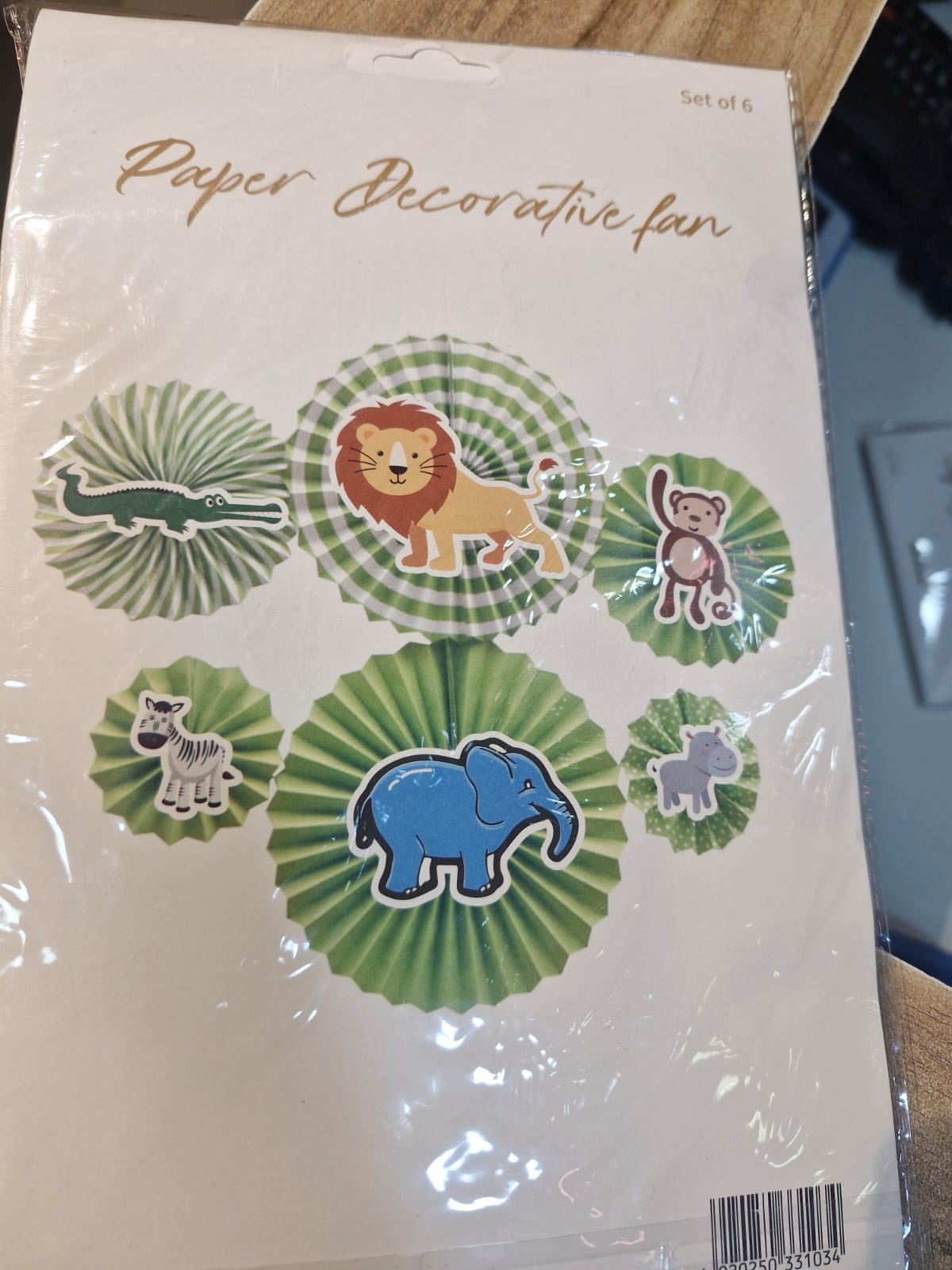 Shop Jungle Animal Theme Paper Decorative Fan Set – 6-piece safari party decor with lion, elephant, zebra, and more. Ideal for kids' birthdays and baby showers.