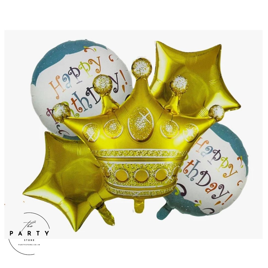 King Crown Balloon Theme Birthday Foil Balloon Pack of 5 Pcs
