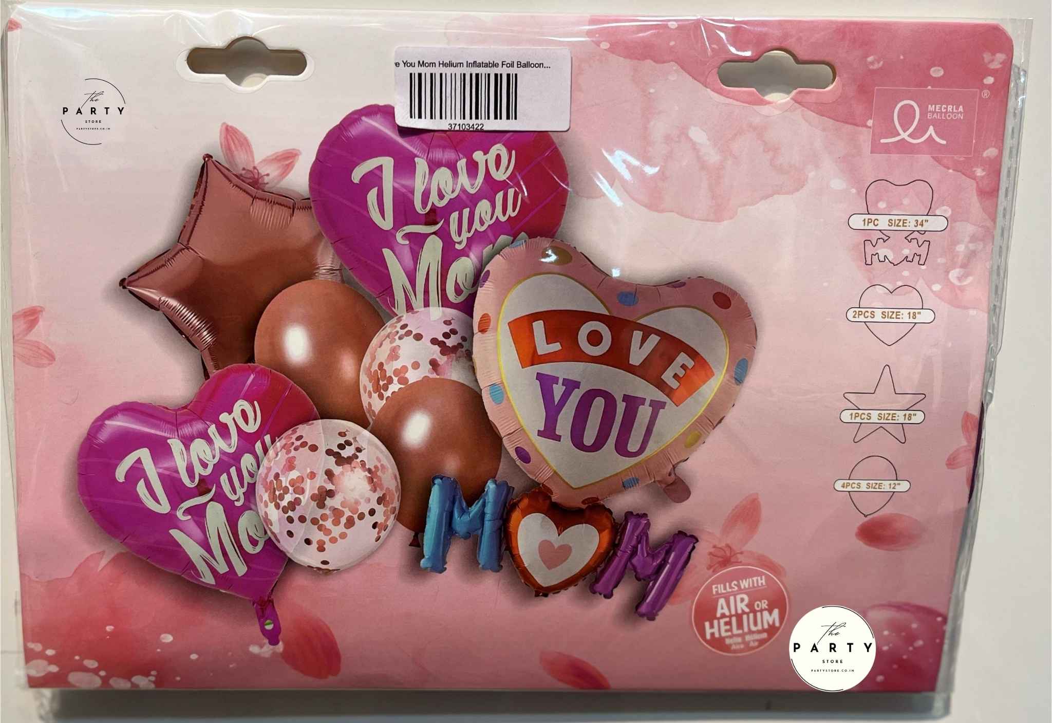 Love You Mom Helium Inflatable Foil Balloons Combo for Mothers Day, Mom&