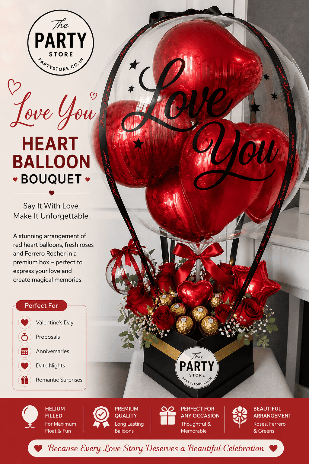 Heart balloon bouquet with &