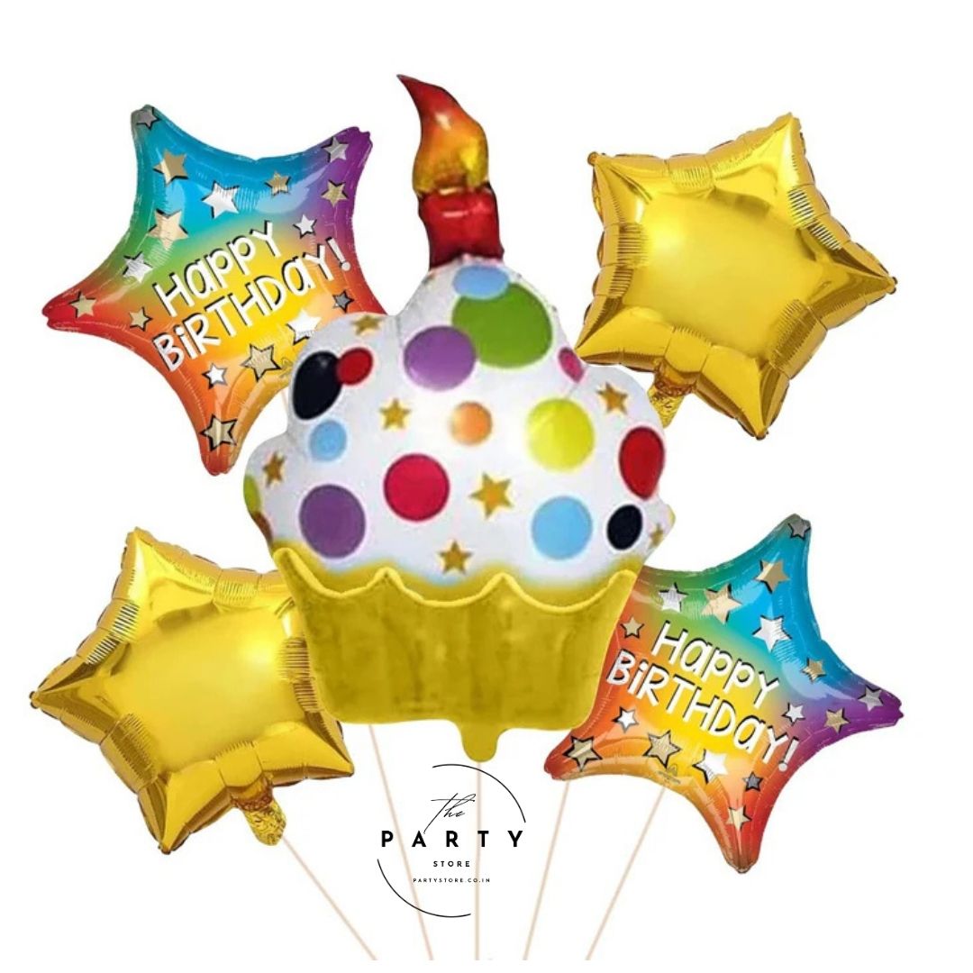 Muffin Happy Birthday Foil Balloons | Happy Birthday Decoration Kit - Pack Of 5 Pcs