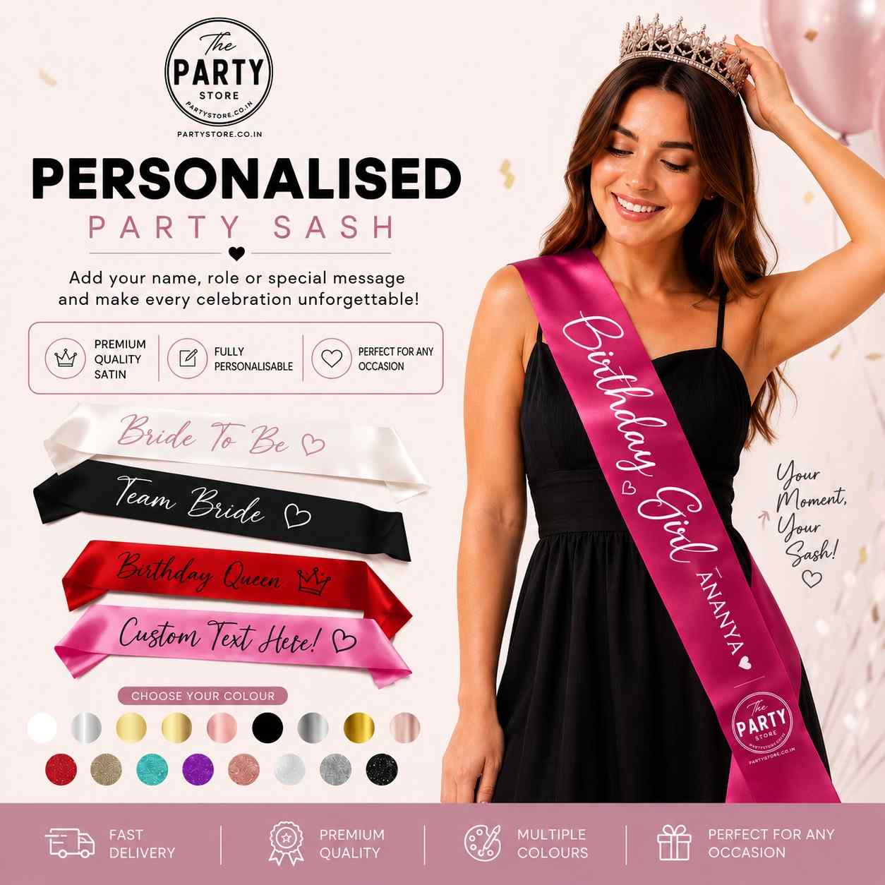 Personalised Custom Party Sash | College Fest, Freshers, Farewell & Event Sashes | The Party Store