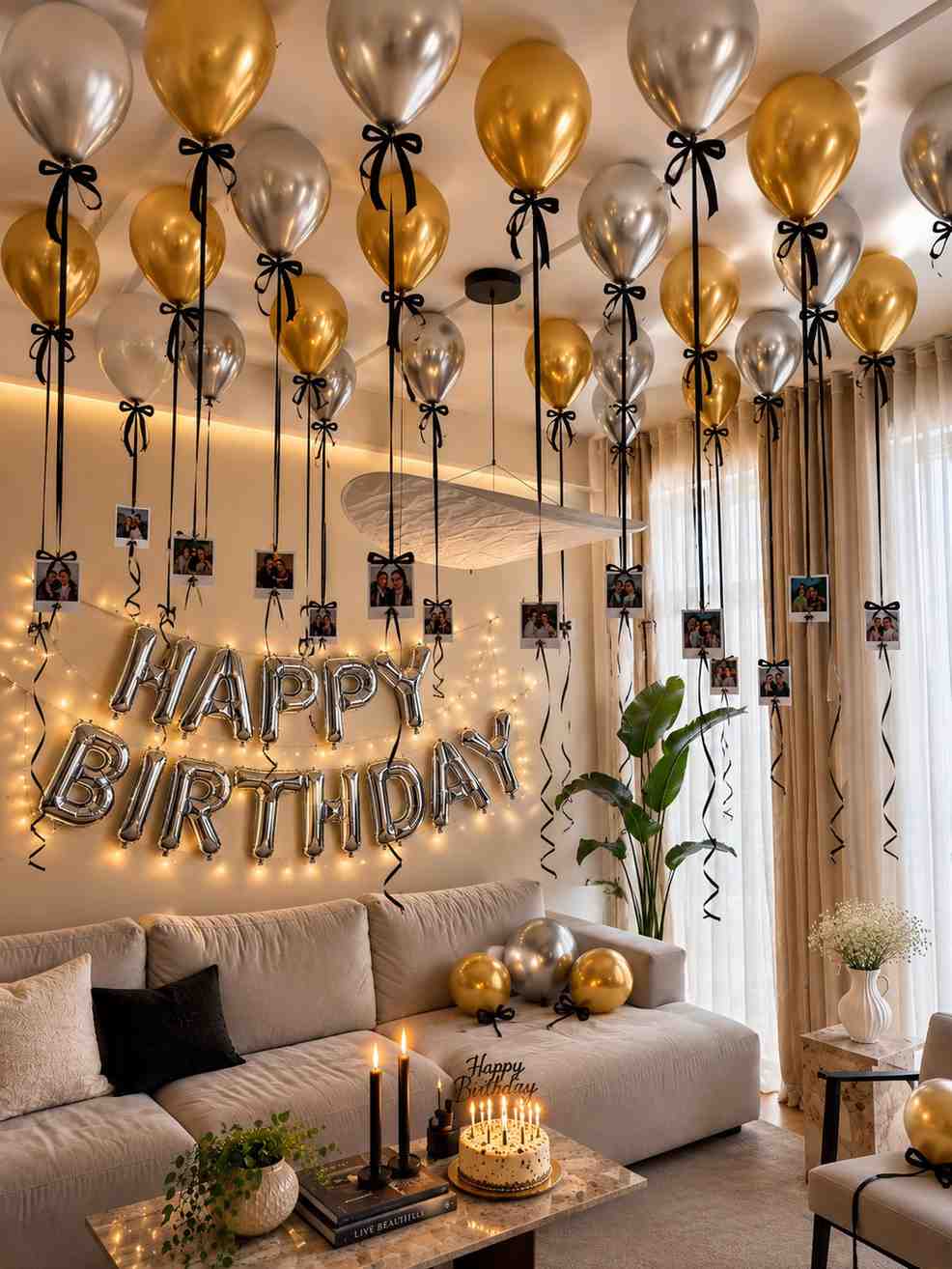 Premium Birthday Room Decor with Balloons, Photos & Ribbon Bows | Party Store