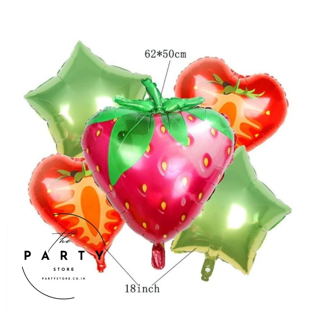 Strawberry Theme Foil Balloons Strawberry (Pack of 5Pcs)