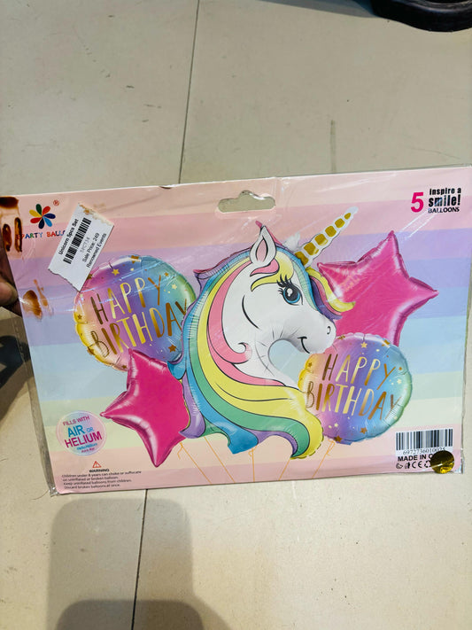 Unicorn Theme Foil Balloon 5 Pc Set For Birthday Decoration