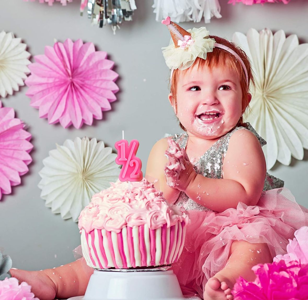 Half Birthday Candle Half 1/2 Year Old Cake Topper for Baby&