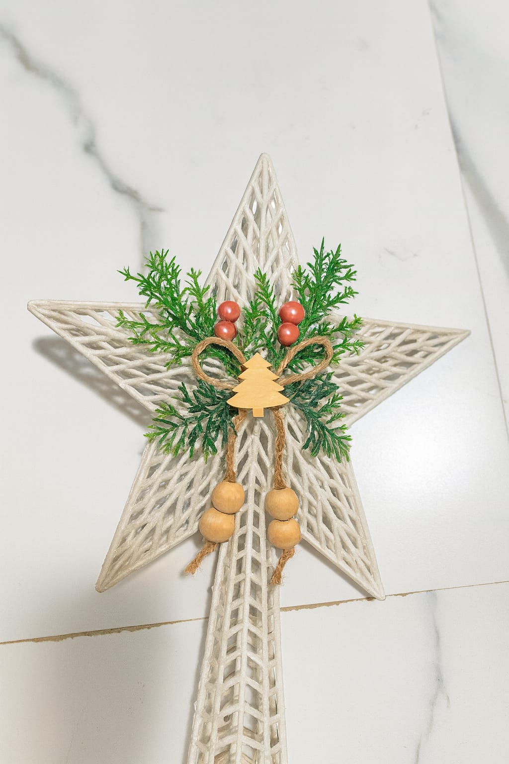 Handcrafted Star Tree Topper | Rustic Christmas Ornament with Greenery
