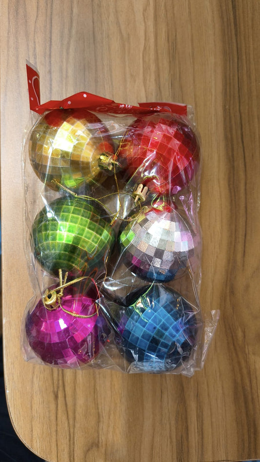 Set of 6 Multicolor Disco Ball Christmas Ornaments | Glitter Tree Decorations