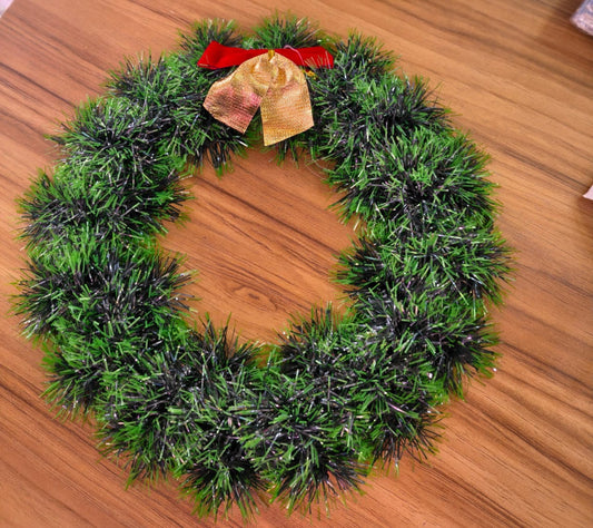 Christmas Wreath with Red Bow, 24 cm, Artificial Pine, Indoor Wall Decor, Front Door Decoration, Christmas Decoration