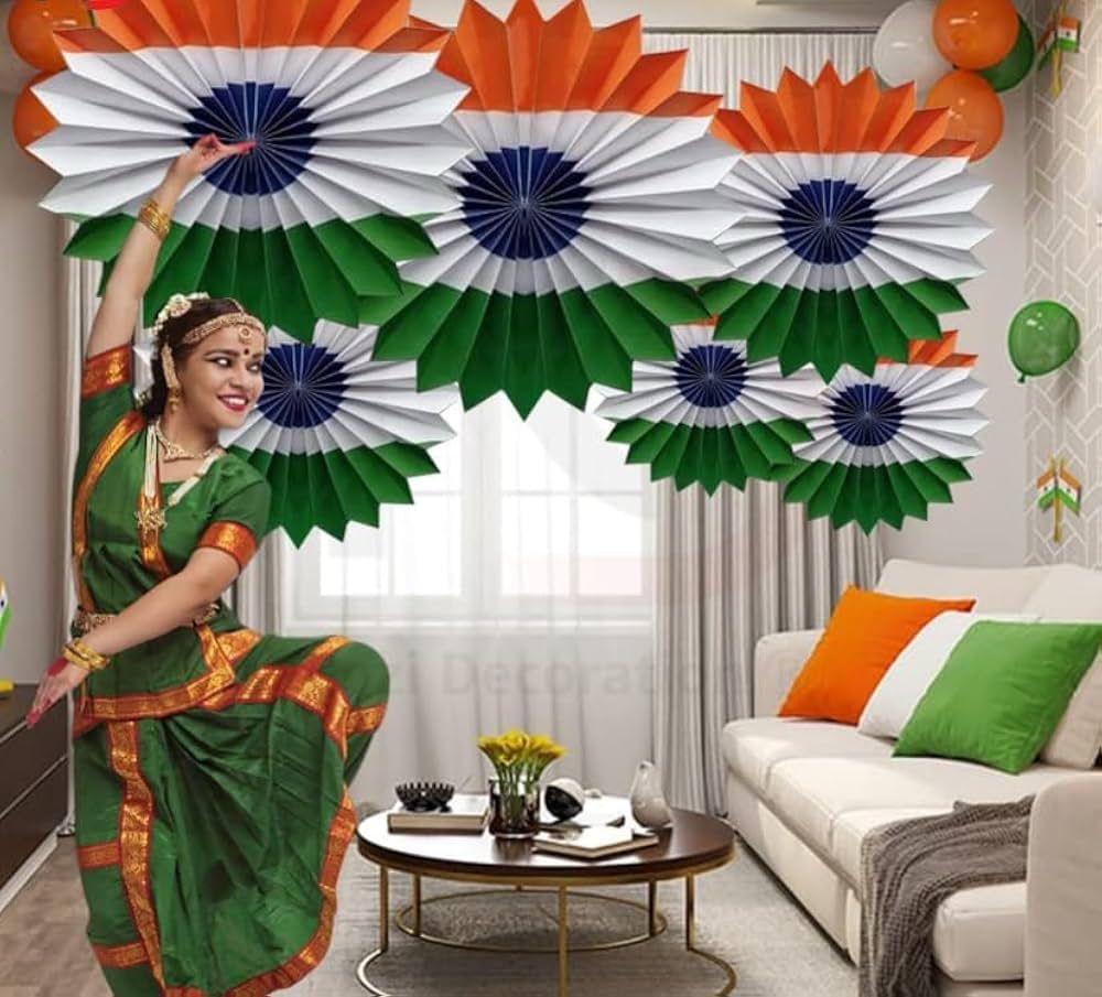 Tri-Colour Tiranga Theme Paper Fans for Republic Day Independence Day Home, Office, Society, and School Decorations (Pack of 6) - The Party Store